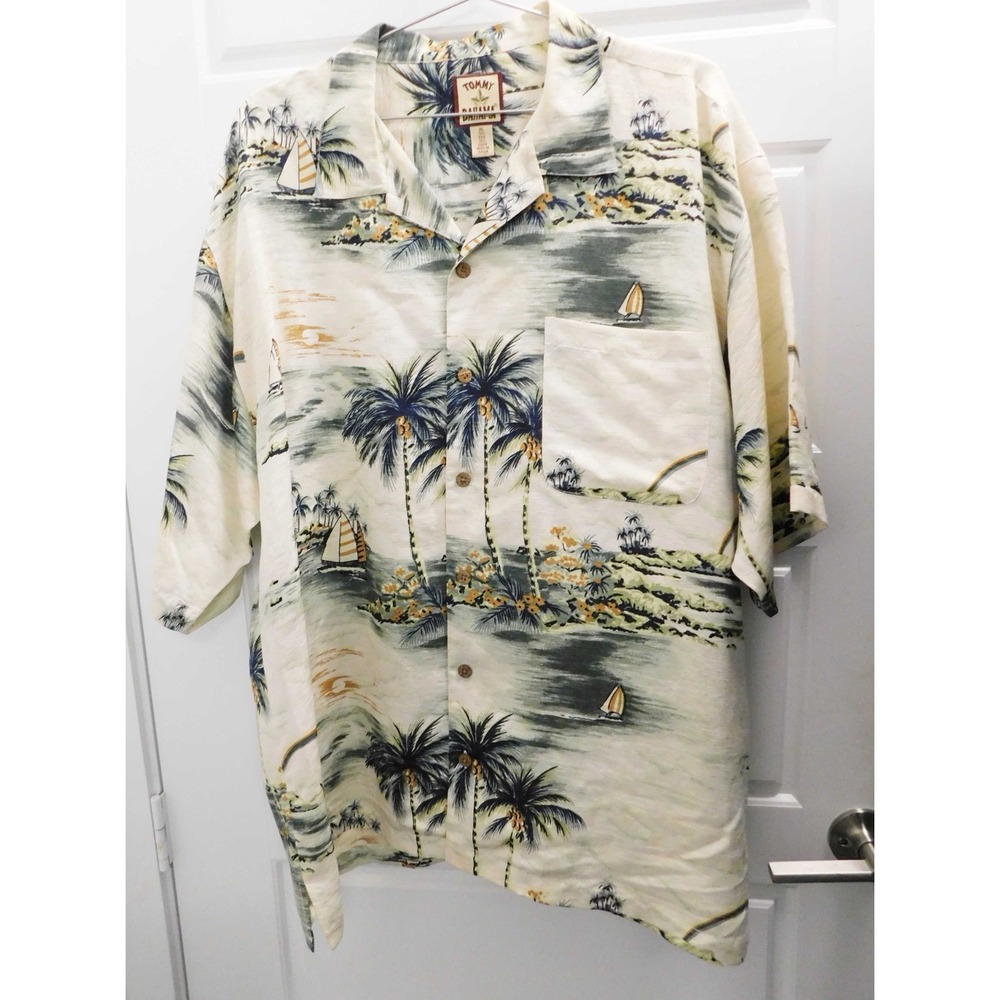 Tommy Bahama Palm Tree Silk Linen‎ Blend Button Down Shirt XL